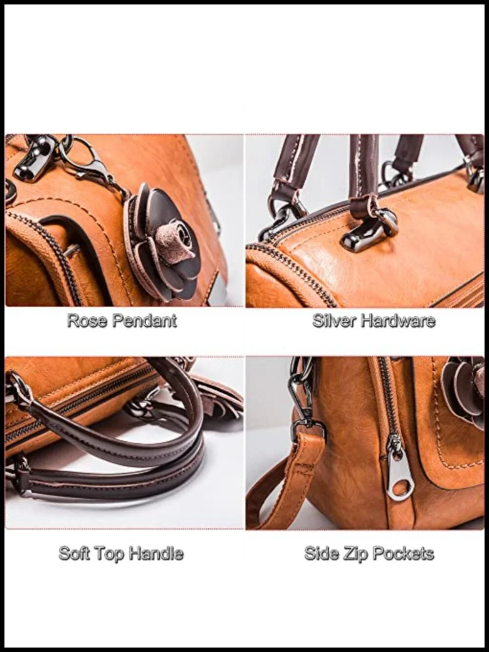 Faux Leather Satchel Bag Top Handle Crossbody Shoulder Purse Floral Zipper